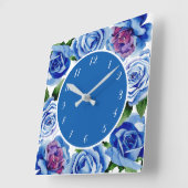 Elegante blaue Rose Blumendekoration Quadratische Wanduhr (Winkel)