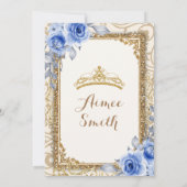 Elegante blaue Rose Blumengold Einladung (Rückseite)