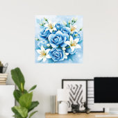 Elegante blaue Rose Blumenstrauß drucken Poster (Heimbüro)