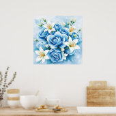 Elegante blaue Rose Blumenstrauß drucken Poster (Küche)