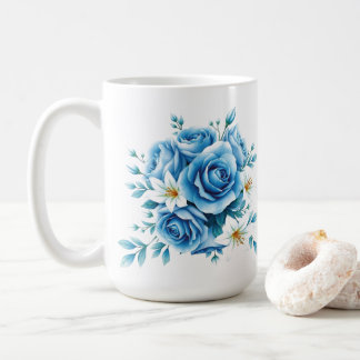 Elegante blaue Rose Blumenstrauß-Kunst, Dichtung u Kaffeetasse