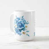 Elegante blaue Rose Blumenstrauß-Kunst, Dichtung u Kaffeetasse (Vorderseite Links)