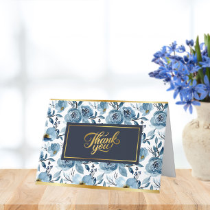 Elegante Blaue Rose Florale Personalisierte Danksa Dankeskarte