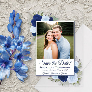 Elegante blaue Rose Hochzeitssache Das Date-Foto s Acryleinladungen