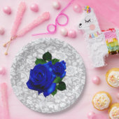 Elegante blaue Rose Hochzeitszettel Pappteller (Party)