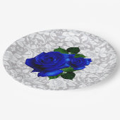 Elegante blaue Rose Hochzeitszettel Pappteller (Schrägansicht)