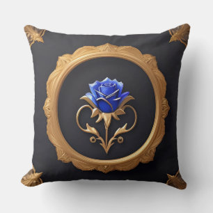 Elegante blaue Rose im goldenen Rahmen mit aufwend Kissen