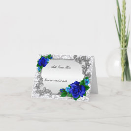 Elegante blaue Rose mit geklappter Platzkarte Einladung
