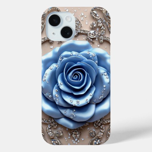 Elegante blaue Rose mit Glittering Diamonds Case-Mate iPhone Hülle (Rückseite)