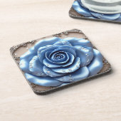 Elegante blaue Rose mit Glittering Diamonds Getränkeuntersetzer (Linke Seite)