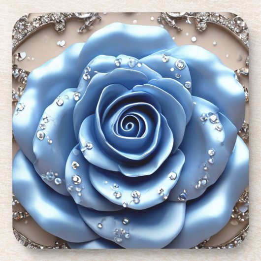 Elegante blaue Rose mit Glittering Diamonds Getränkeuntersetzer (Vorderseite)