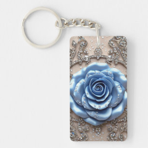Elegante blaue Rose mit Glittering Diamonds Schlüsselanhänger