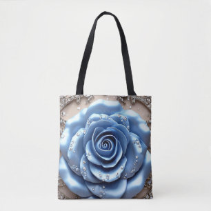 Elegante blaue Rose mit glitzernden Diamanten Tasche