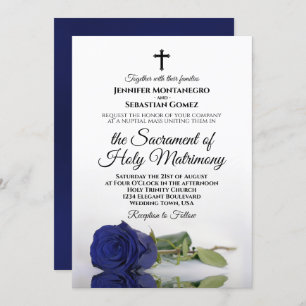 Elegante blaue Rose Moderne katholische Hochzeit Einladung