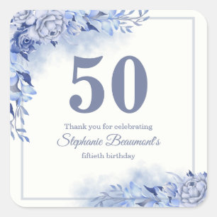 Elegante blaue Rosen Blumen Frauen 50. Geburtstag Quadratischer Aufkleber