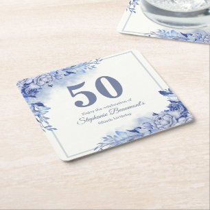Elegante blaue Rosen Blumen zum 50. Geburtstag der Rechteckiger Pappuntersetzer