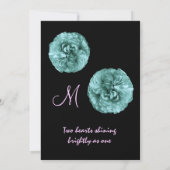 Elegante BLAUE Rosen-schwarze u. weiße Einladung (Rückseite)