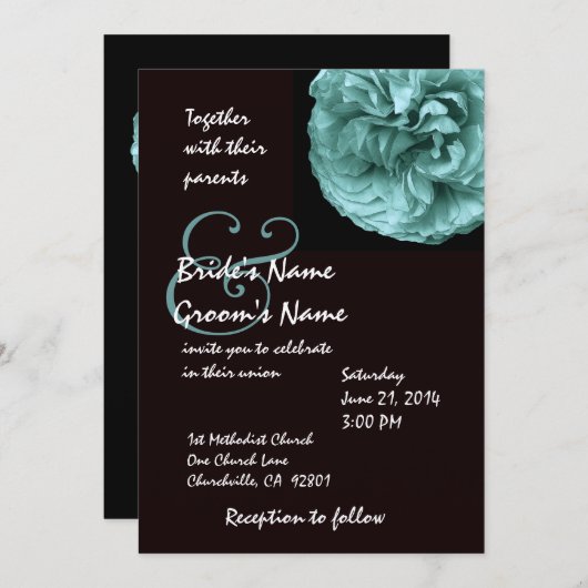 Elegante BLAUE Rosen-schwarze u. weiße Einladung (Vorne/Hinten)