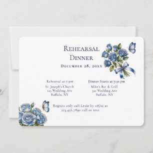 Elegante Blaue Rosen Silber- Probedinner Einladung