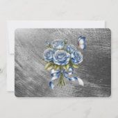 Elegante blaue Rosen silberne Probe Dinner Einladung (Rückseite)