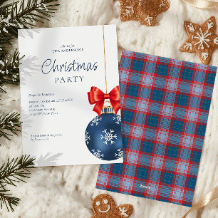 Elegante Blaue Rote Schleife Weihnachtsfeier  Feiertagskarte