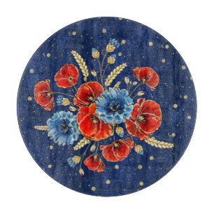 Elegante blaue, rote und goldene Erinnerungsmohnbl Schneidebrett