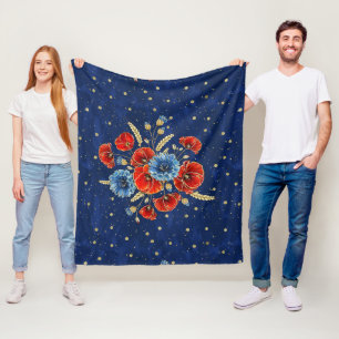 Elegante blaue, rote und goldene Gedenkmohnblumen Fleecedecke
