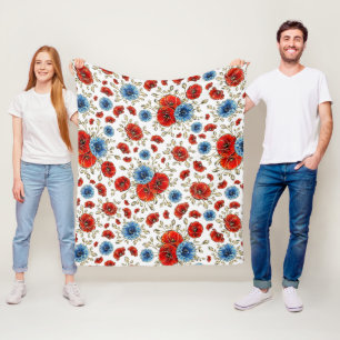 Elegante blaue, rote und goldene Gedenkmohnblumen Fleecedecke