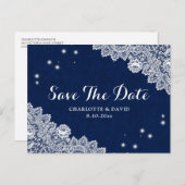 Elegante blaue, rustikale Hochzeit rettet das Datu Ankündigungspostkarte (Vorne/Hinten)