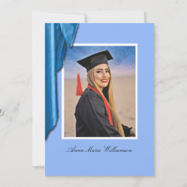 Elegante blaue Satin-Abschlussanzeige Einladung