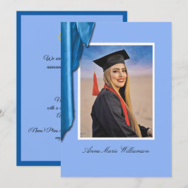 Elegante blaue Satin-Abschlussanzeige Einladung