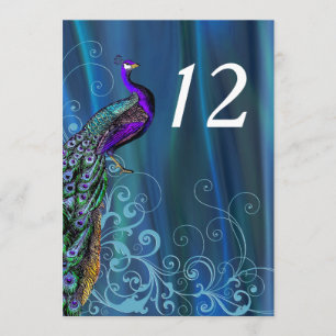 Elegante blaue Satin-Optik Hochzeitstisch-Nummernk Einladung