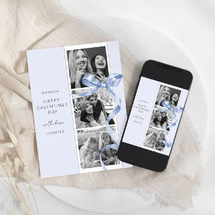 Elegante blaue Schleife 3 Foto Galentines Day Kart Feiertagskarte