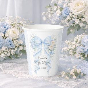 Elegante blaue Schleife Blumen Baby Shower Pappbecher