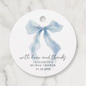 Elegante blaue Schleife Brautdusche Danke Geschenkanhänger (Rückseite)