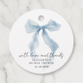 Elegante blaue Schleife Brautdusche Danke Geschenkanhänger (Vorderseite)