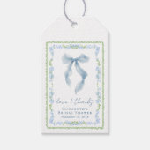 Elegante blaue Schleife Brautdusche Danke Geschenkanhänger (Vorderseite)