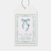 Elegante blaue Schleife Brautdusche Danke Geschenkanhänger (Rückseite)