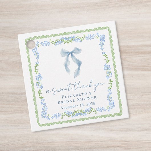 Elegante blaue Schleife Brautdusche Danke Geschenkanhänger