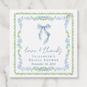 Elegante blaue Schleife Brautdusche Danke Geschenkanhänger (Rückseite)