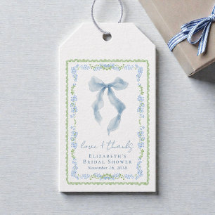 Elegante blaue Schleife Brautparty Dankeschön Geschenkanhänger