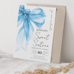 Elegante Blaue Schleife Coquette Schrift Süße 16 P Einladung