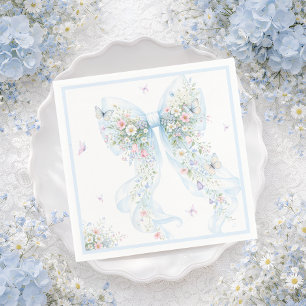Elegante Blaue Schleife Schmetterling Baby Shower Serviette