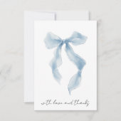 Elegante blaue Schleife Wasserfarbe Brautdusche Dankeskarte (Vorderseite)