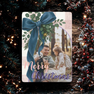 Elegante blaue Schleife Weihnachten Zwei-Foto-Feie