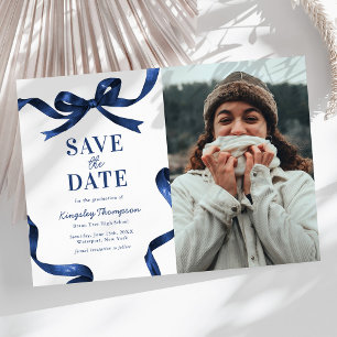 Elegante blaue Schleife zur Erinnerung an den Absc Save The Date