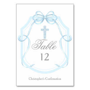Elegante Blaue Schleifen-Schleifen-Konfirmationsfe Tischnummer