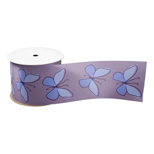 Elegante blaue Schmetterlinge auf Violet Satinband (Spule)
