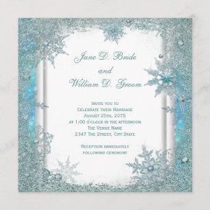 Elegante Blaue Schneeflocken-Hochzeit Einladung