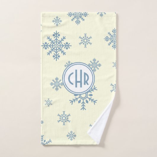 Elegante blaue Schneeflocken im weißen Hintergrund Badhandtuch Set (Handtuch)